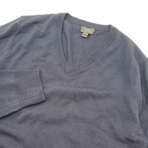J.Crew Mens Merino Wool V-Neck Sweater Navy Blue Small Solid Knit Pullover